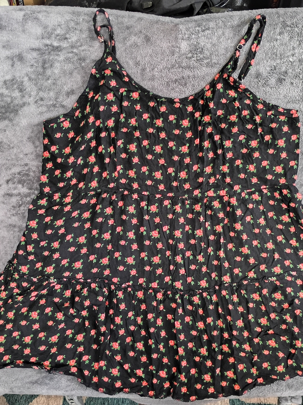 Adam Levine Collection Black Top with Pink Rose Print